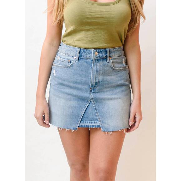 NEW PAIGE jessie raw hem denim skirt in lightwash - Picture 1 of 3